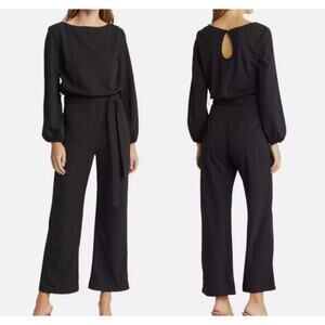 NIKKI LUND Joy Long Sleeve Wide Leg Tie Waist Jumpsuit Black Size M
